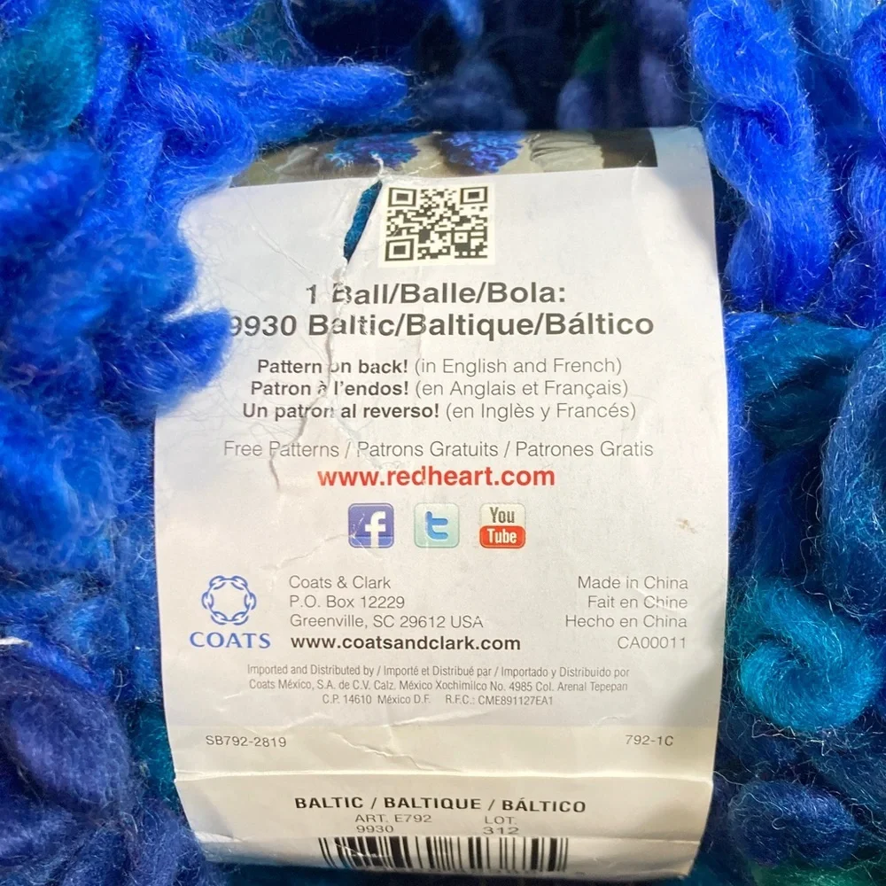 5for$10 1 NWT +1 Red Heart Boutique Swerve 81%Acrylic 17%Wool 2%Other Col:Baltic